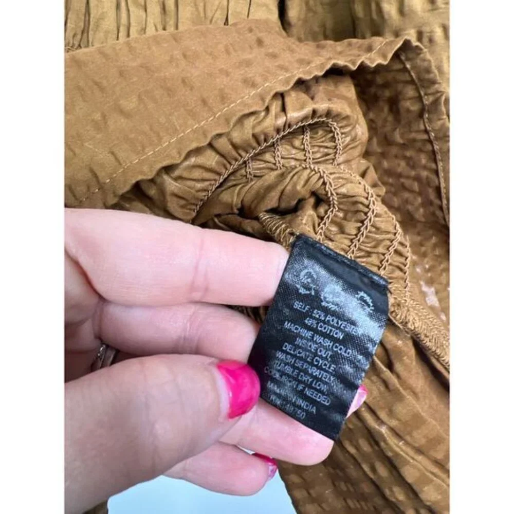 Sea New York Sevyn Solid Seersucker Long Sleeve Smocked Top Brown Size: XS NWOT